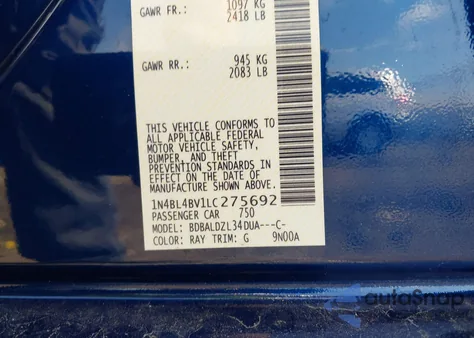 2020 Nissan Altima S Fwd from USA, damaged, VIN 1N4BL4BV1LC275692